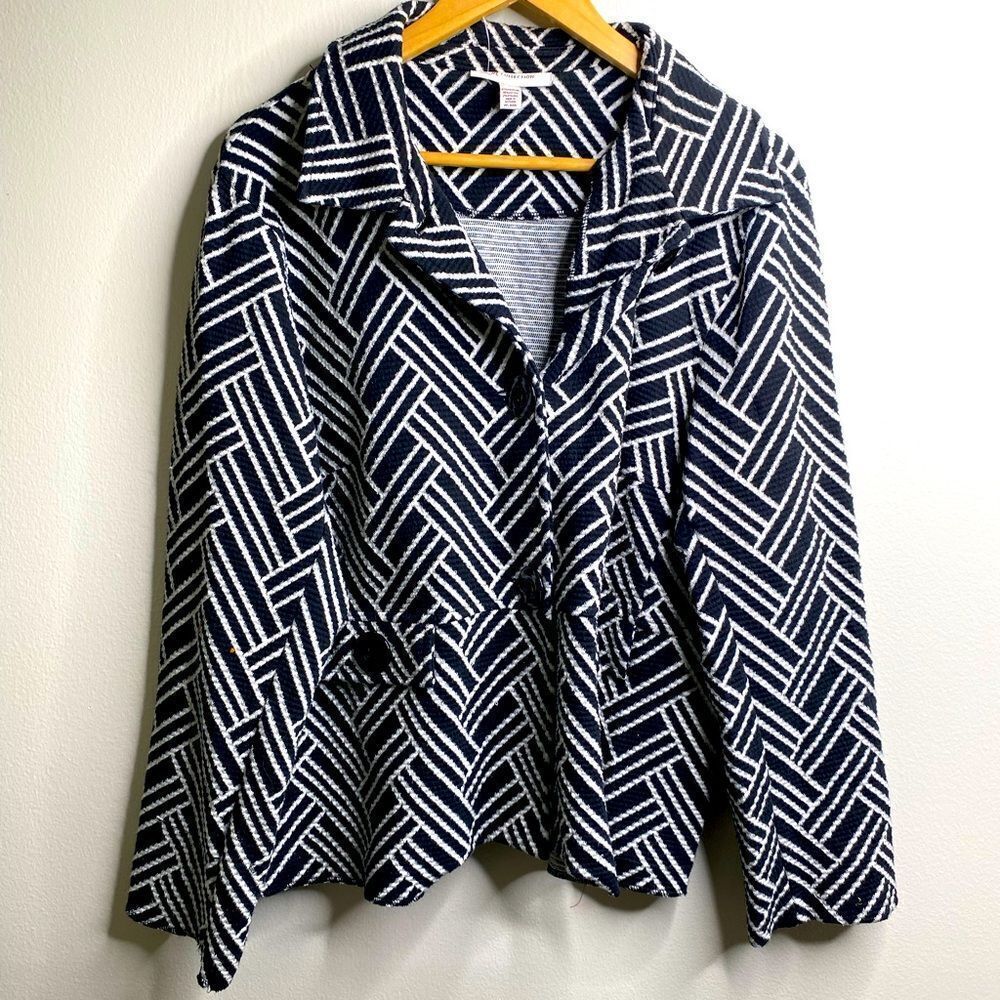 M Collection Women's XL Black White Geometric Pattern Cropped Jacket stretch